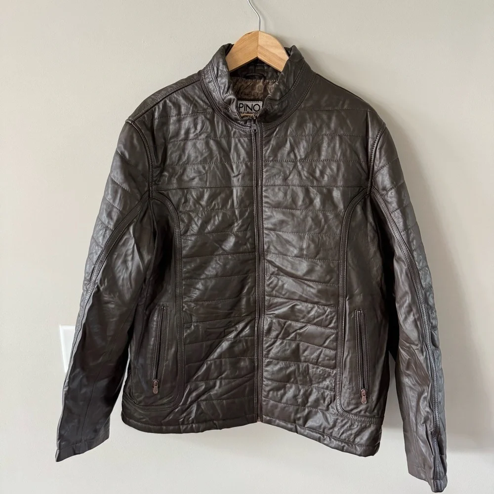 Pino by Pinoporte Dino Lambskin Leather Quilted Bomber Jacket - Dark Brown